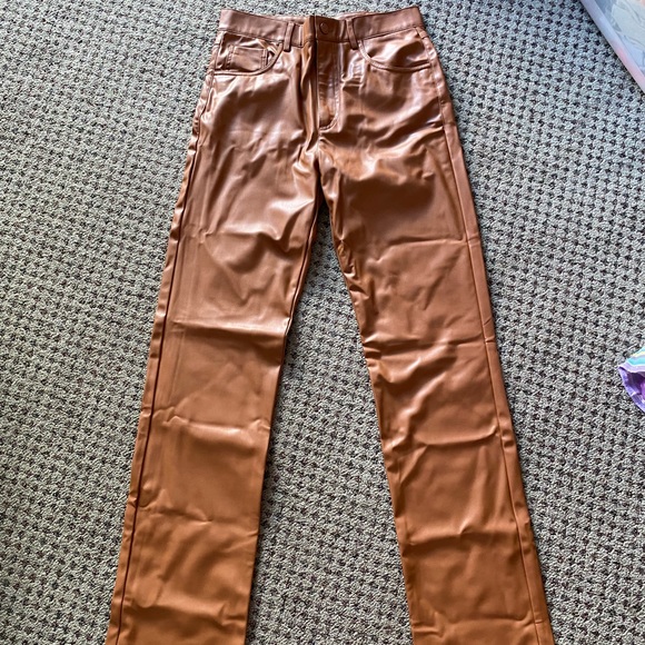 ZARA FAUX LEATHER STRAIGHT LEG PANTS - Picture 2 of 5